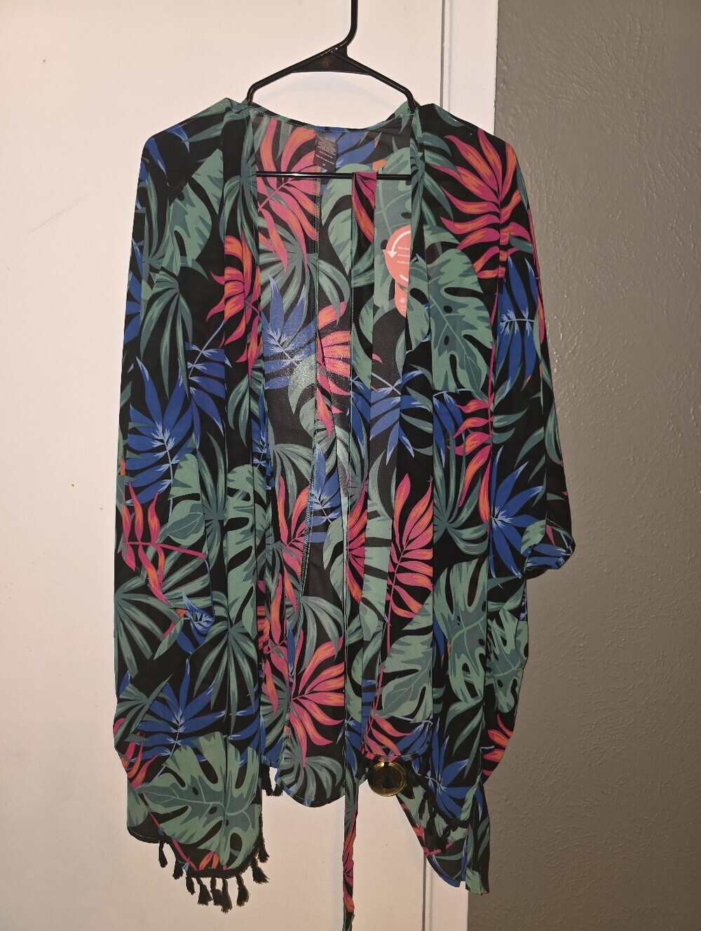 AS Rose Rich Tropical Leaf Print Swim Cover Black Green Blue Coral Size 3X